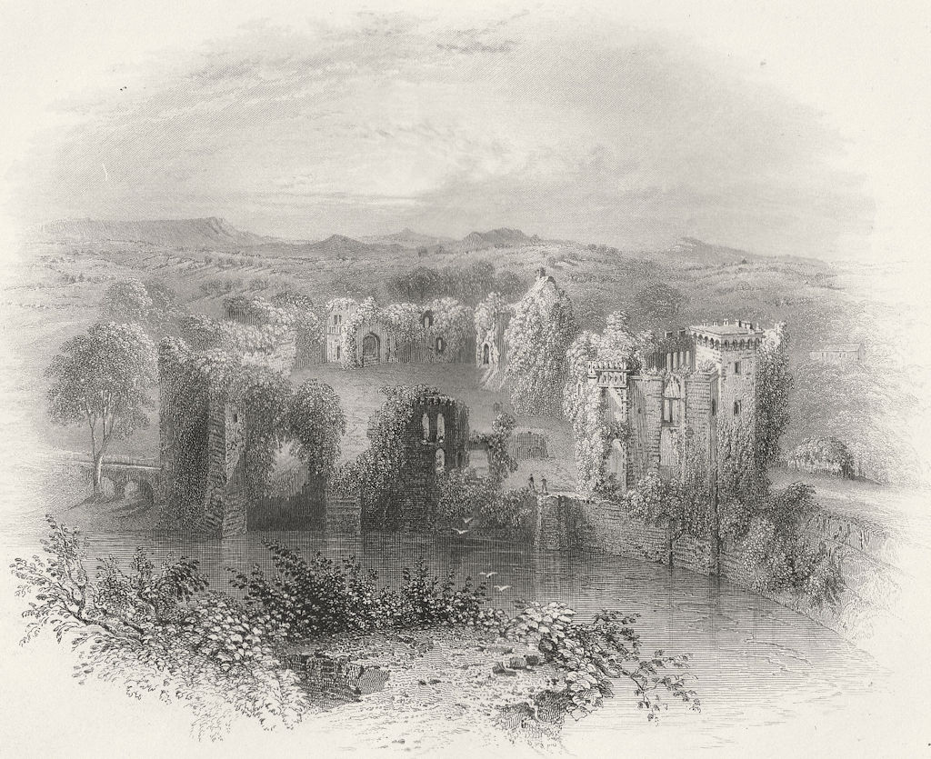 WALES. Battlements, Raglan Castle-Bartlett c1860 old antique print picture