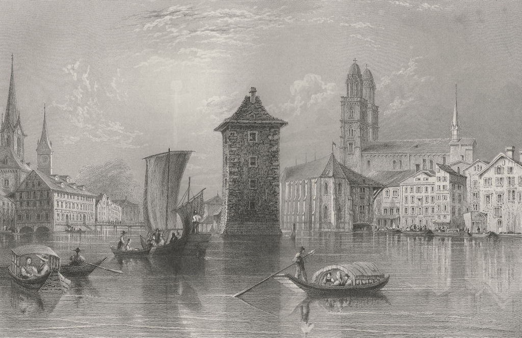 SWITZERLAND. View of Zurich / Zürich. BARTLETT 1836 old antique print picture