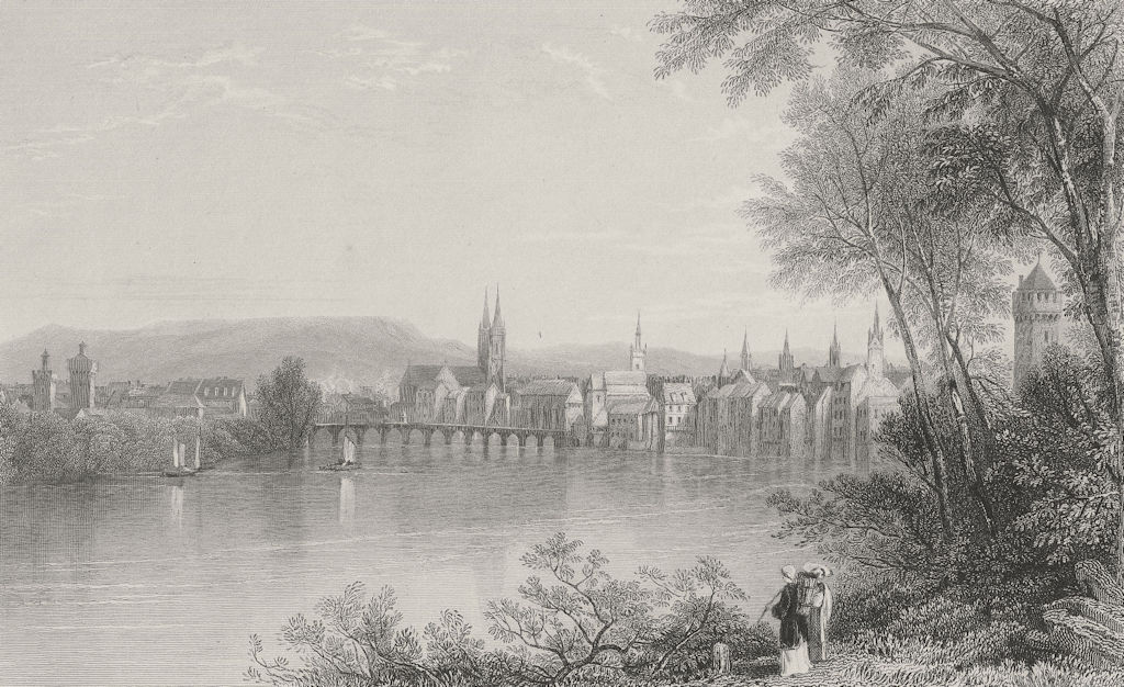 SWITZERLAND. View of Basle / Basel, on the Rhine. BARTLETT 1836 old print