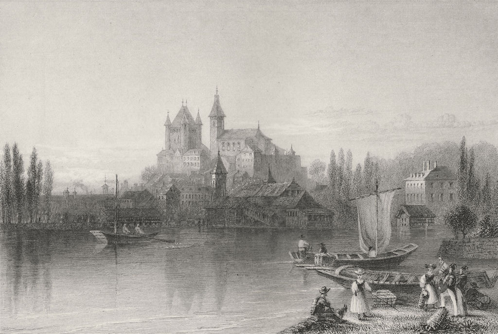 Associate Product SWITZERLAND. View of Thun, from the Lake (Canton Bern/Berne). BARTLETT 1836