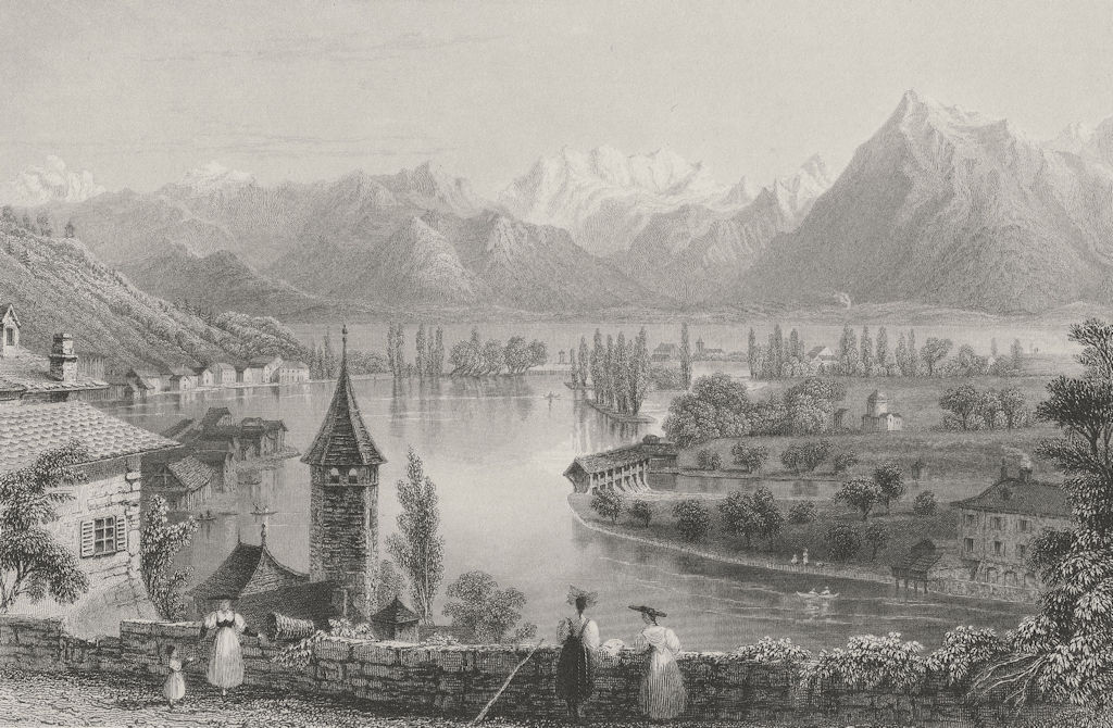 SWITZERLAND. Thun, from the Cemetery. BARTLETT 1836 old antique print picture