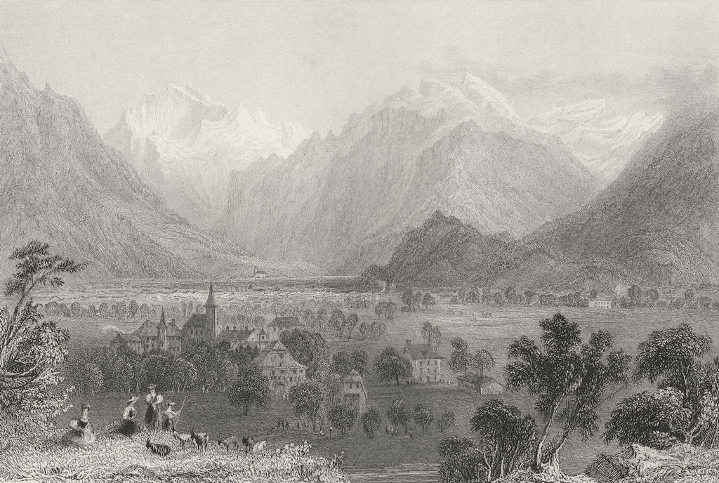 SWITZERLAND. View of Interlaken. Interlacken, Canton Bern/Berne. BARTLETT 1836