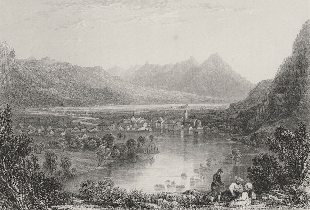 SWITZERLAND. View of Unterseen. BARTLETT 1836 old antique print picture