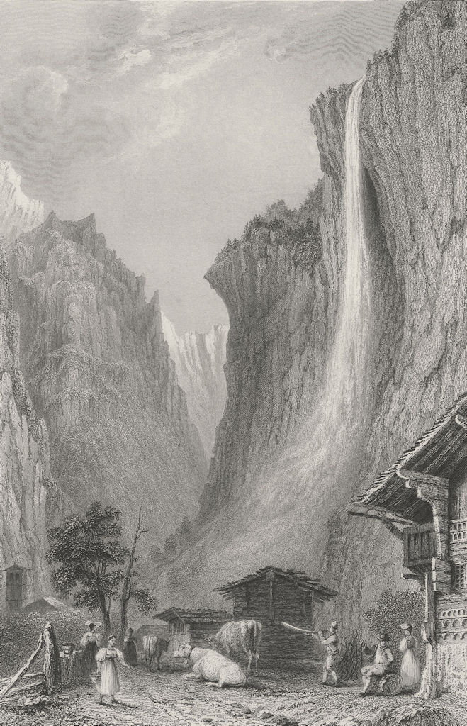 SWITZERLAND. Staubbach Falls (Canton Bern / Berne). BARTLETT 1836 old print