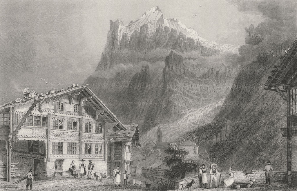 Associate Product SWITZERLAND. Village of Grindelwald (Canton Bern/Berne). BARTLETT 1836 print