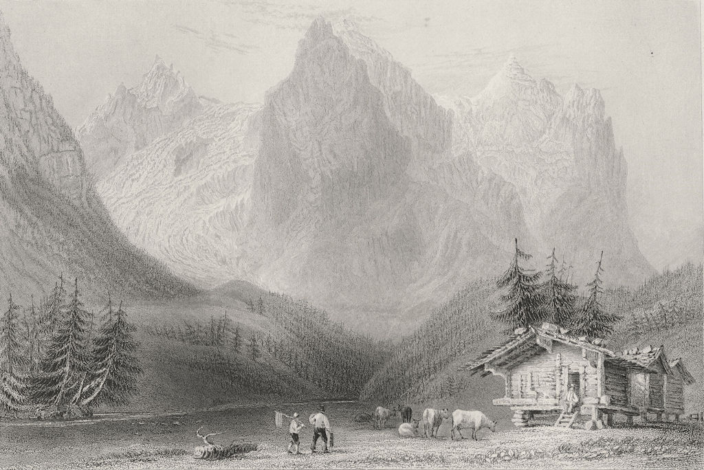 SWITZERLAND. Wetterhorn with the Rosenlaui glacier. BARTLETT 1836 old print