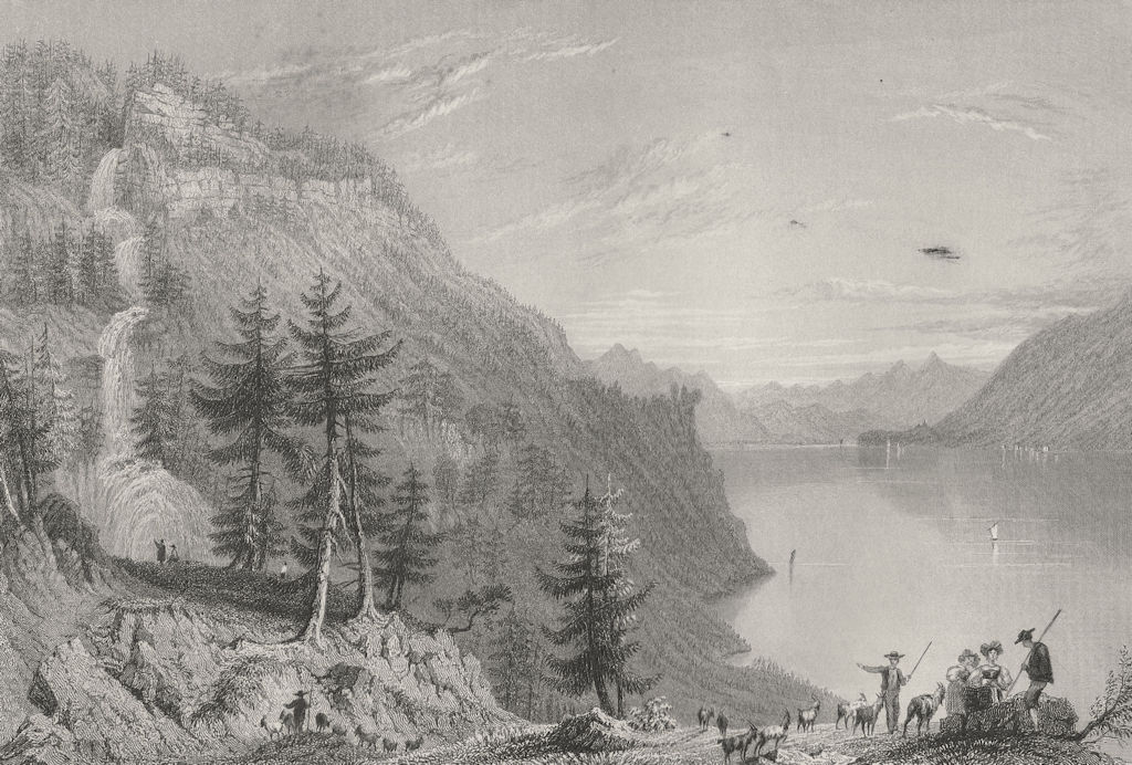 SWITZERLAND. Lake Brientz with the Giesbach Cascade (Canton Berne).BARTLETT 1836