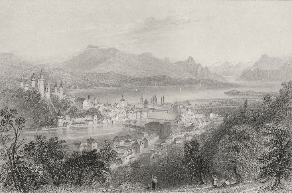 SWITZERLAND. View of Lucerne / Luzern. BARTLETT 1836 old antique print picture