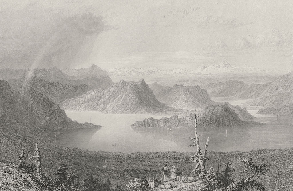 Associate Product SWITZERLAND. Lake Lucerne / Luzern from the Righi (Unterwalden). BARTLETT 1836
