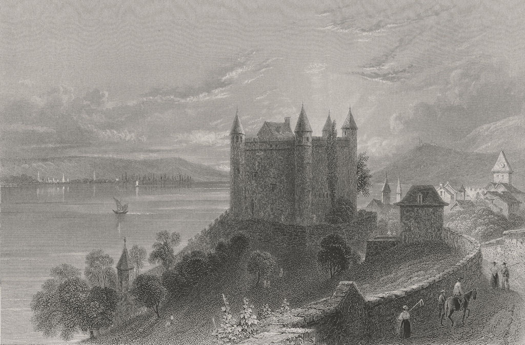 SWITZERLAND. Castle of Granson (Lake of Neufchatel). BARTLETT 1836 old print