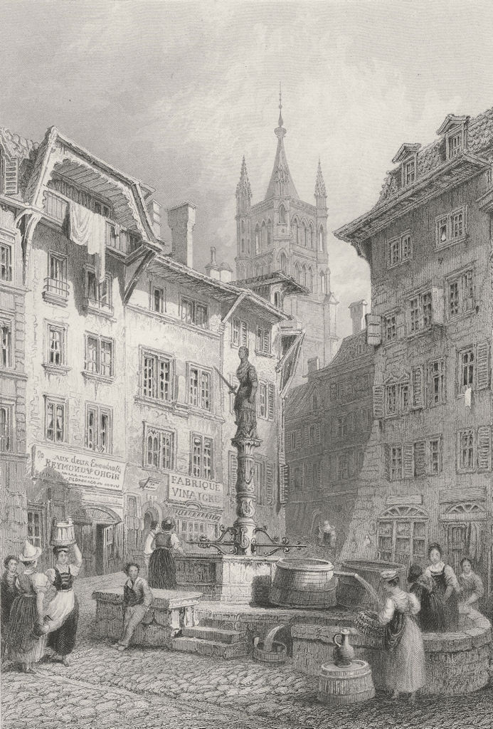 Associate Product SWITZERLAND. Place de la Palud, Lausanne. BARTLETT 1836 old antique print