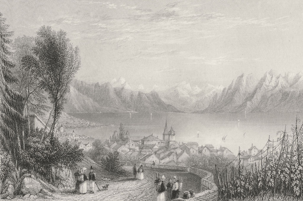 SWITZERLAND. Lake of Lausanne, above Pandex. BARTLETT 1836 old antique print