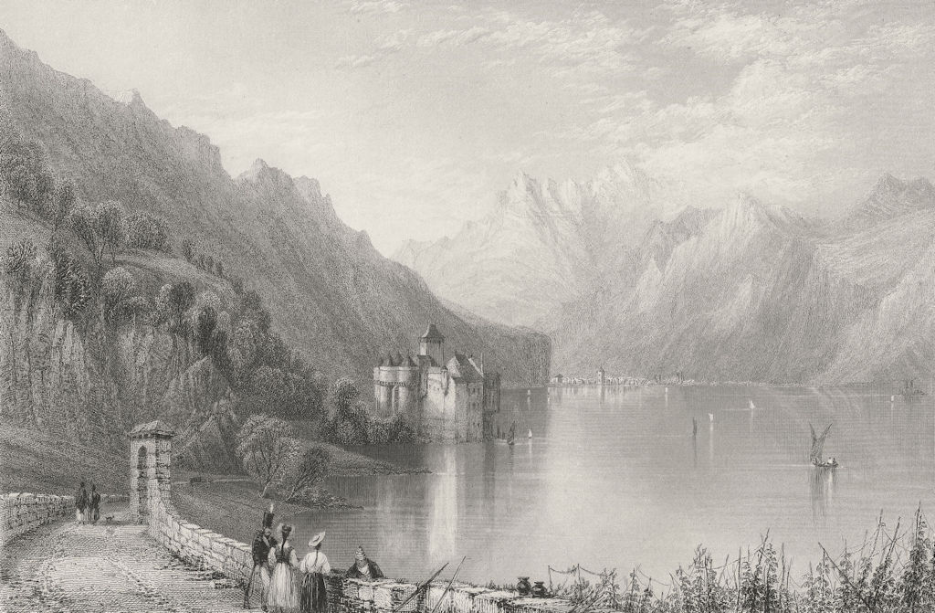 Associate Product SWITZERLAND. Castle of Chillon with Villeneuve in the distance. BARTLETT 1836