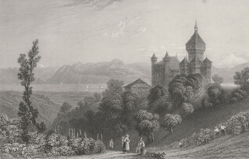 SWITZERLAND. Chateau Wufflens (Pays de Vaud). BARTLETT 1836 old antique print