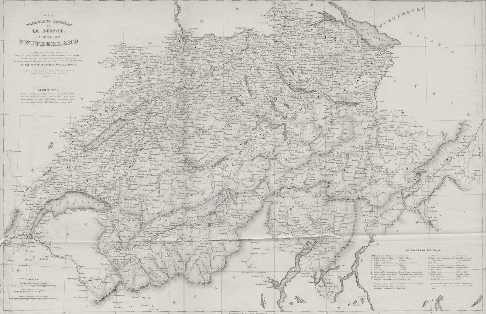 SWITZERLAND. Showing battles & dates castles towns cantons viewpoints 1836 map