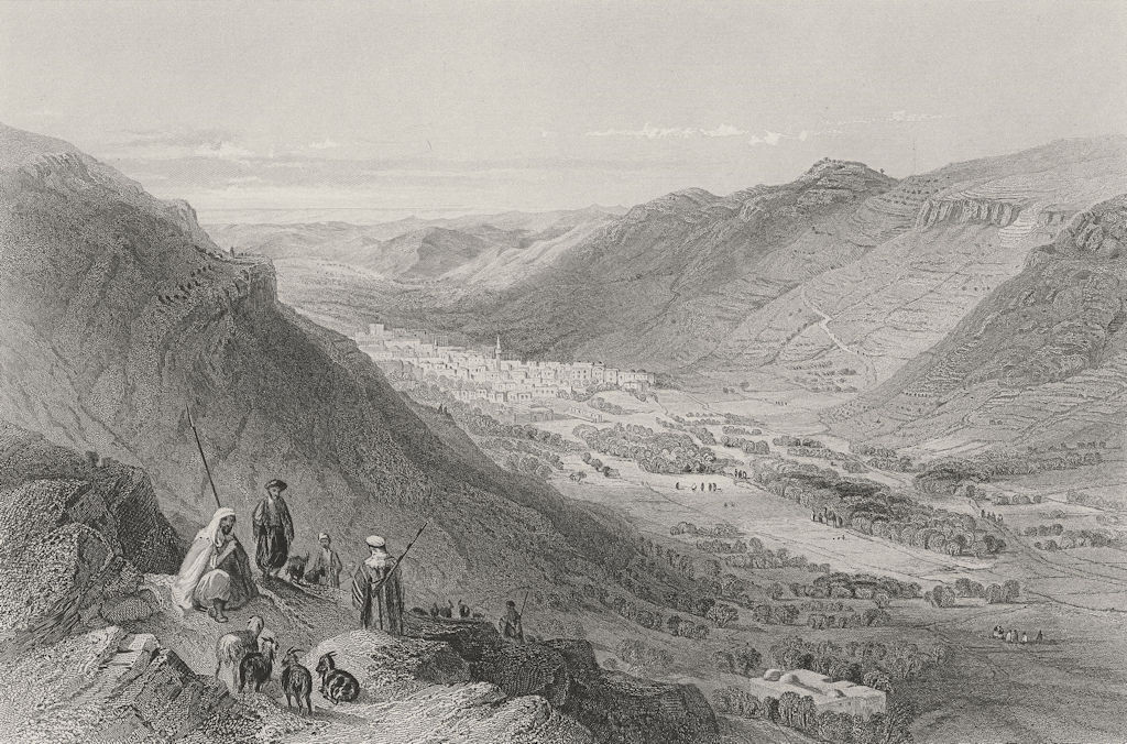 ISRAEL. Valley of Sichem & Nablus-Bartlett 1847 old antique print picture