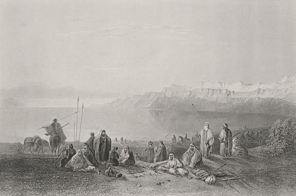 ISRAEL. Halt above north end of Dead Sea-Bartlett 1847 old antique print