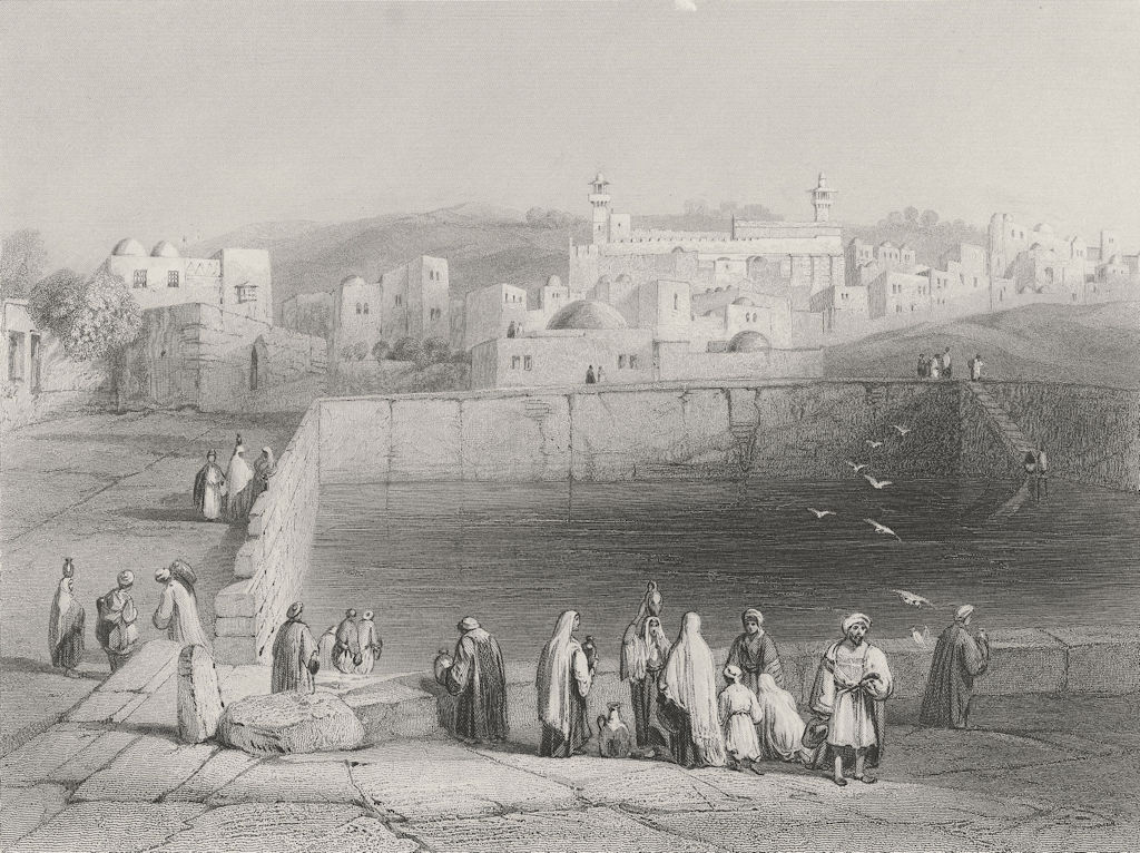 ISRAEL. Pool at Hebron-Bartlett 1847 old antique vintage print picture