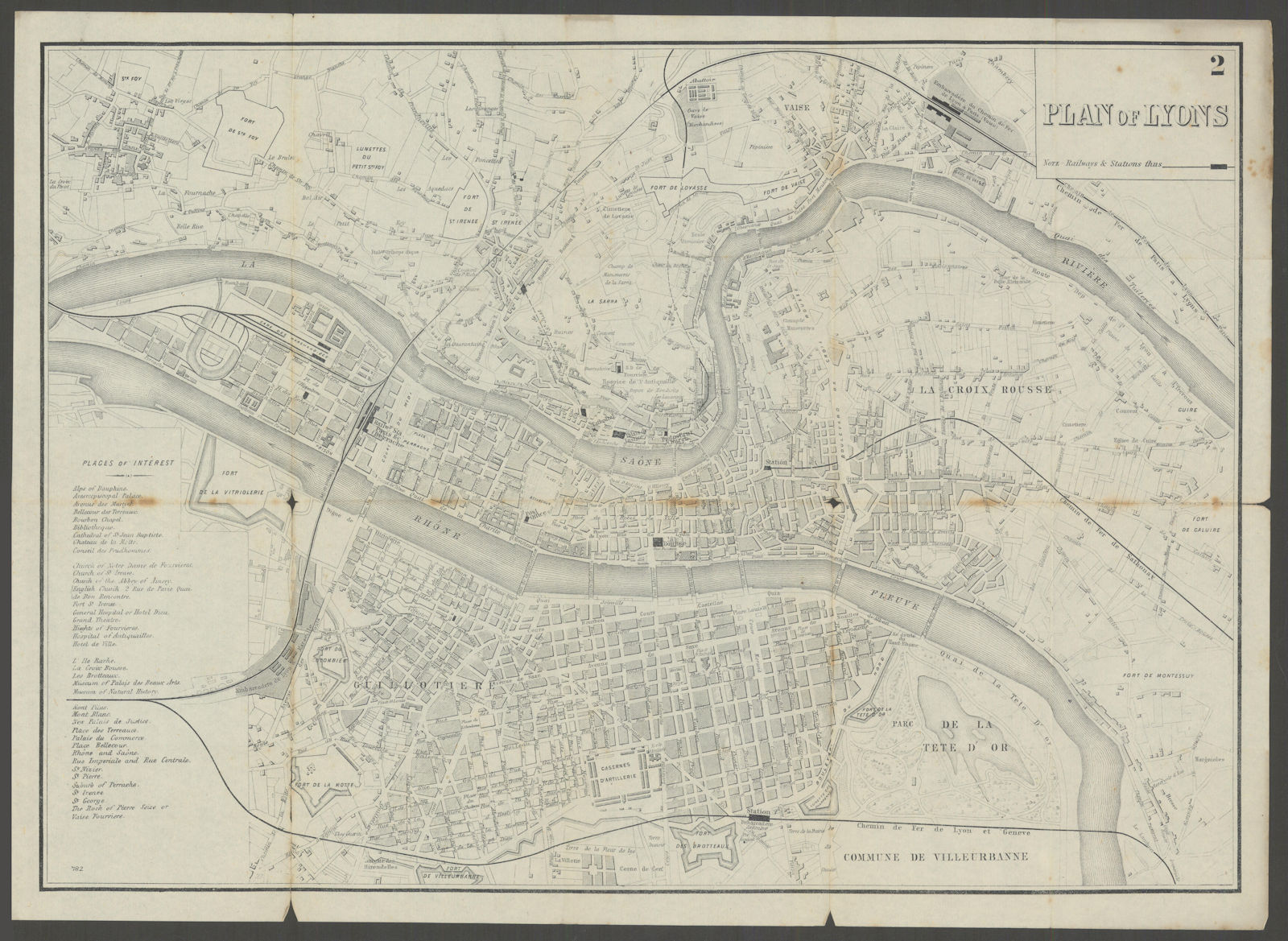 FRANCE. Lyons. Lyon. Town city plan 1882 old antique vintage map chart