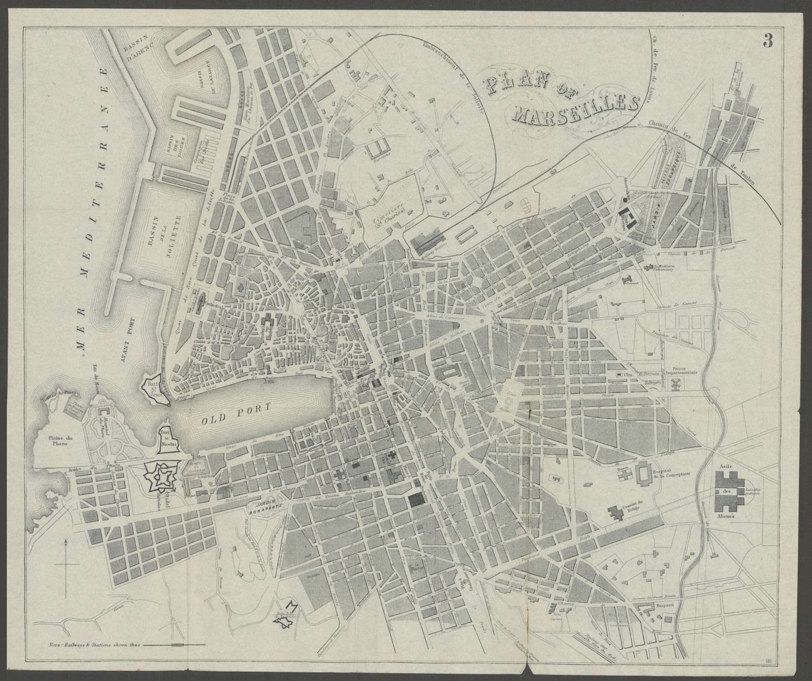 FRANCE. Marseilles. Town city plan 1882 old antique vintage map chart