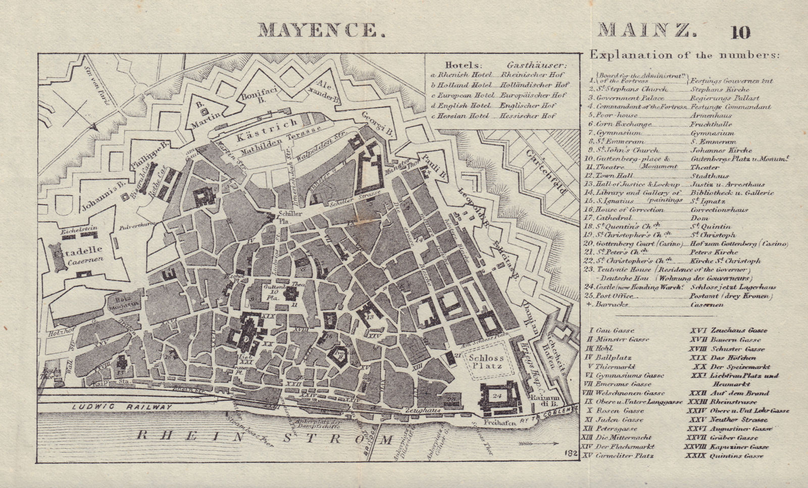 GERMANY. Mainz. Mayence. town city plan 1882 old antique map chart
