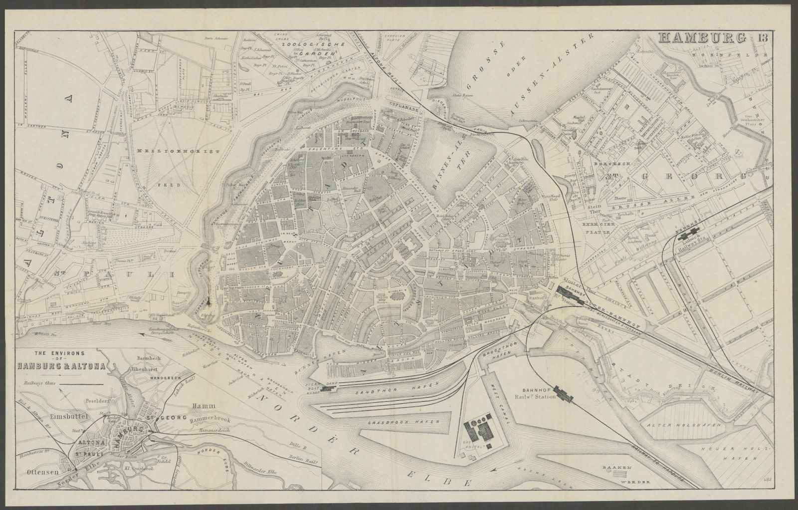 GERMANY. Hamburg. town city plan; Altona, area 1882 old antique map chart