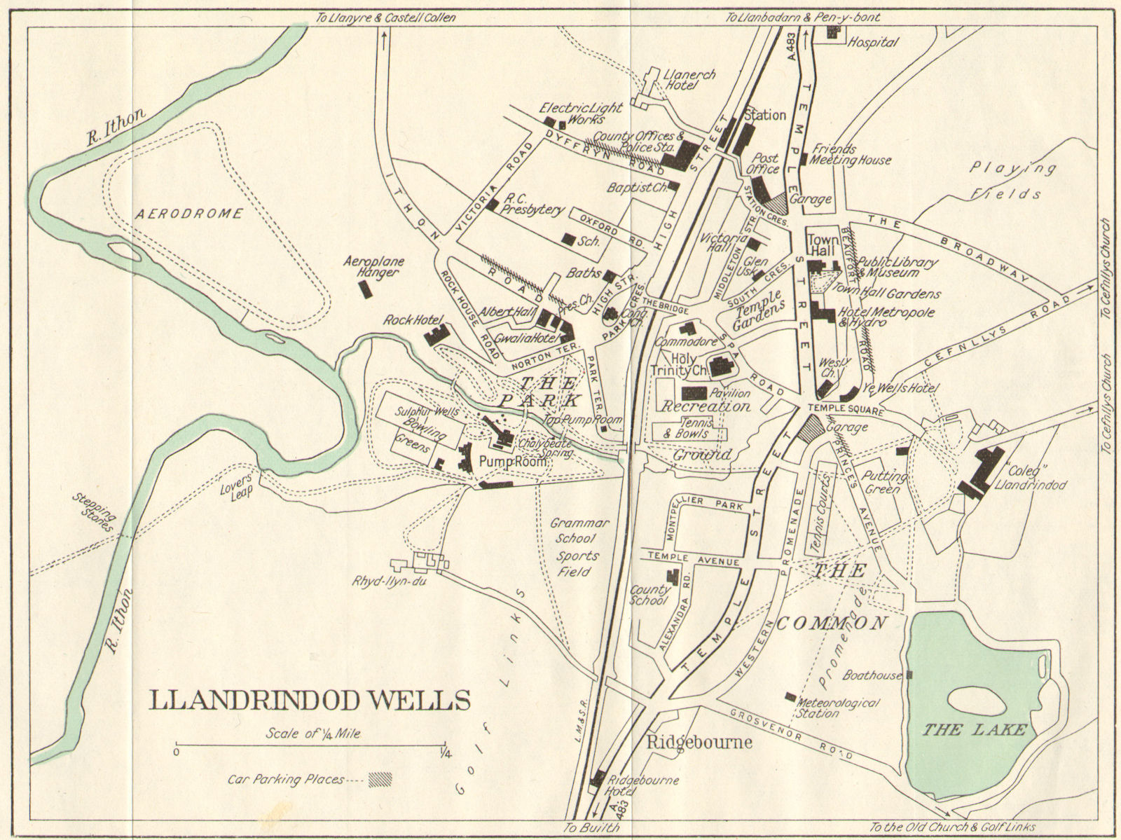 LLANDRINDOD WELLS vintage town/city plan. Wales. WARD LOCK c1950 old map