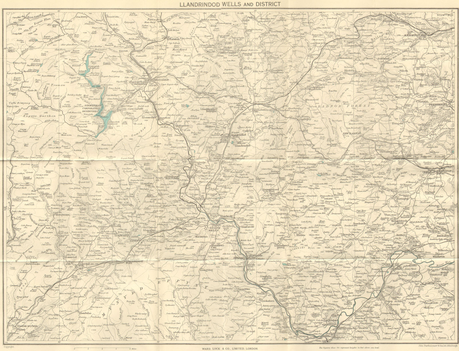 BUILTH & LLANDRINDOD WELLS. Rhayader Presteigne Knighton Radnor Forest c1950 map