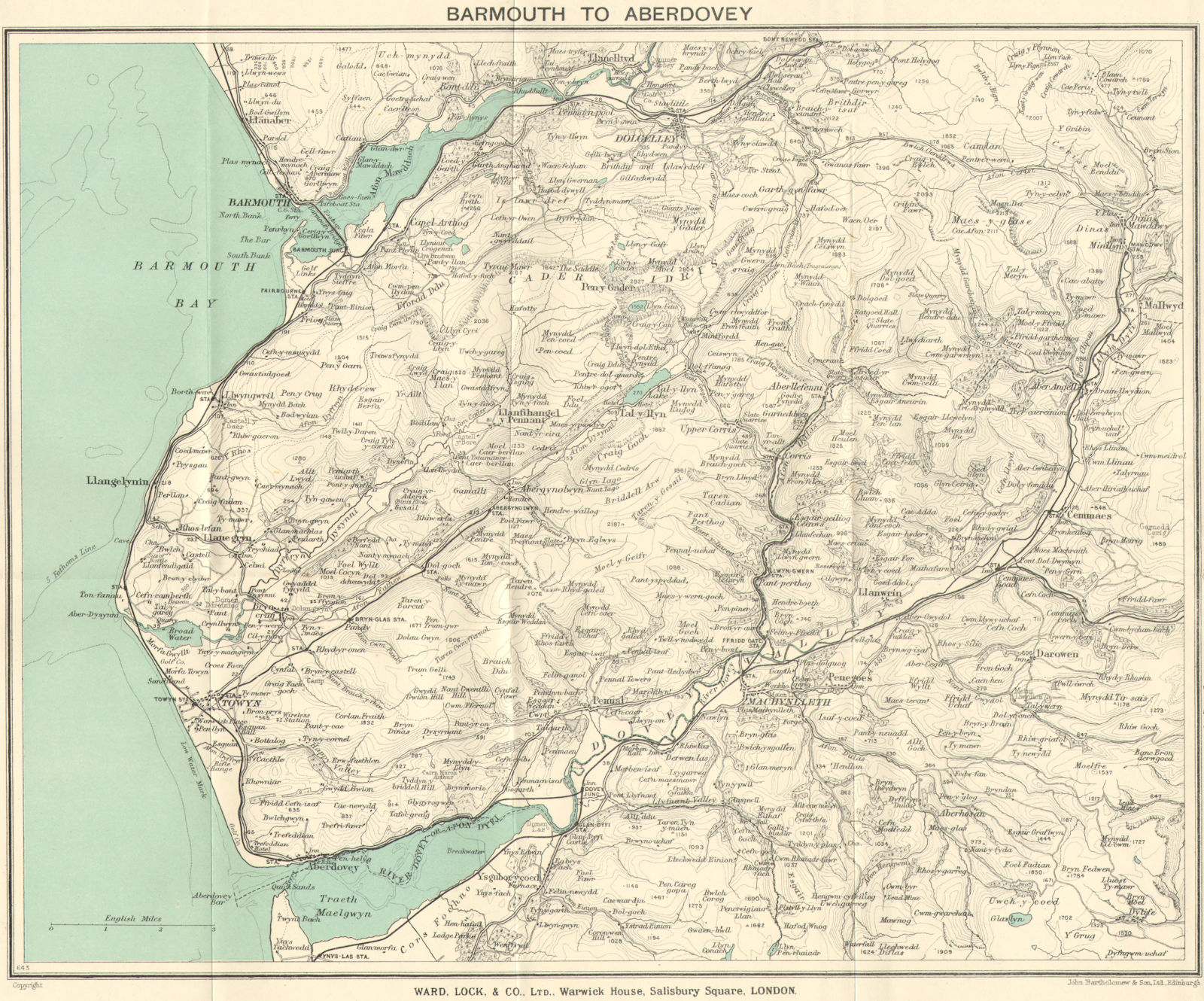 SNOWDONIA SOUTH. Cader Idris. Barmouth Dolgellau Aberdovey. WARD LOCK c1928 map