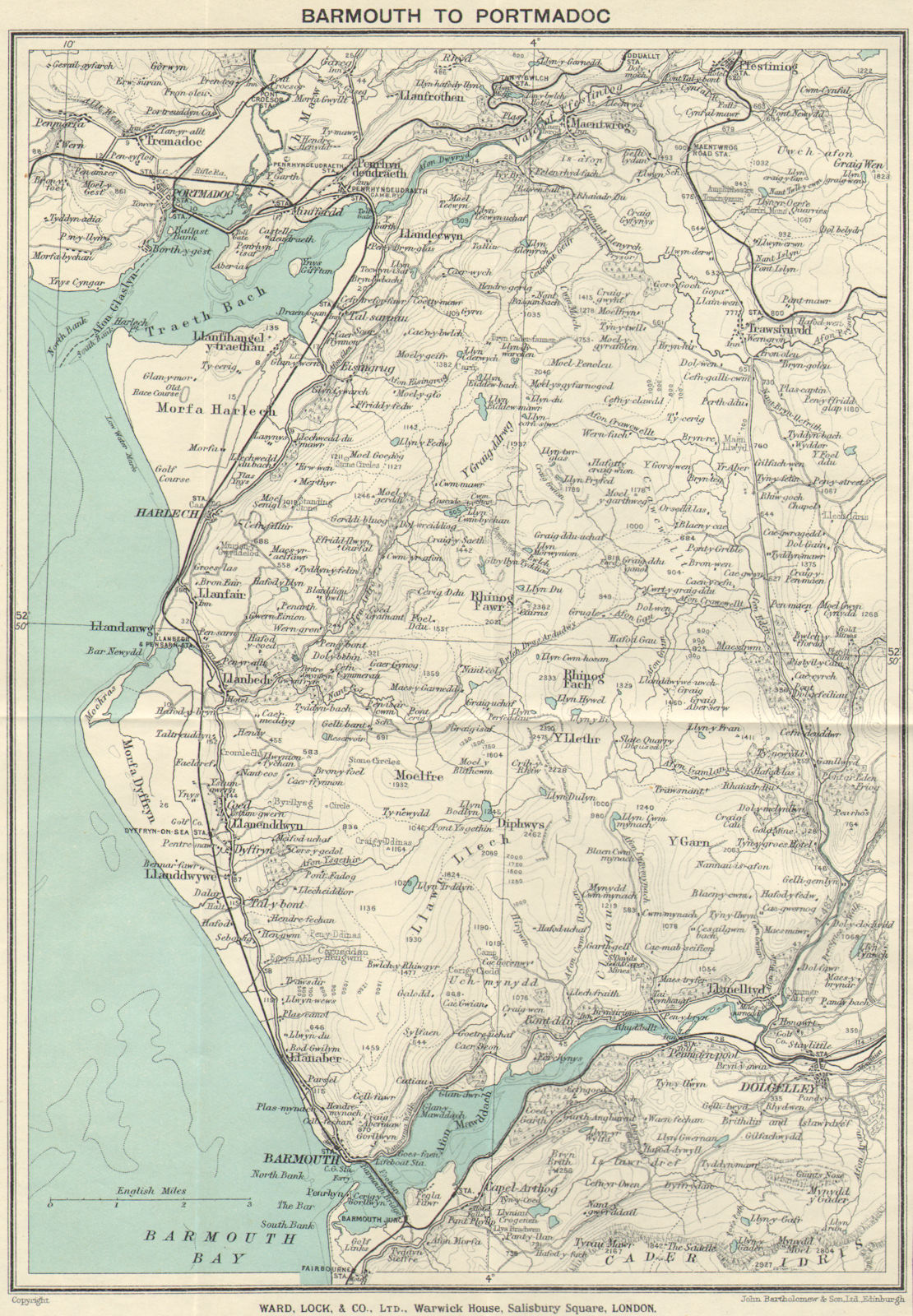SNOWDONIA COAST. Barmouth-Porthmadog. Ffestiniog Dolgellau. WARD LOCK c1928 map