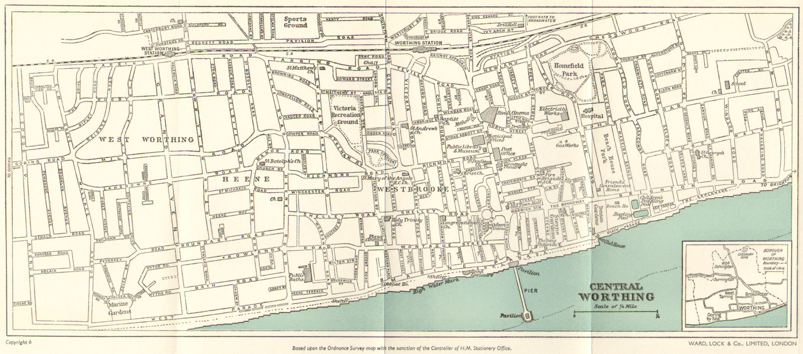 CENTRAL WORTHING vintage town/city plan. Sussex. WARD LOCK c1963 old map