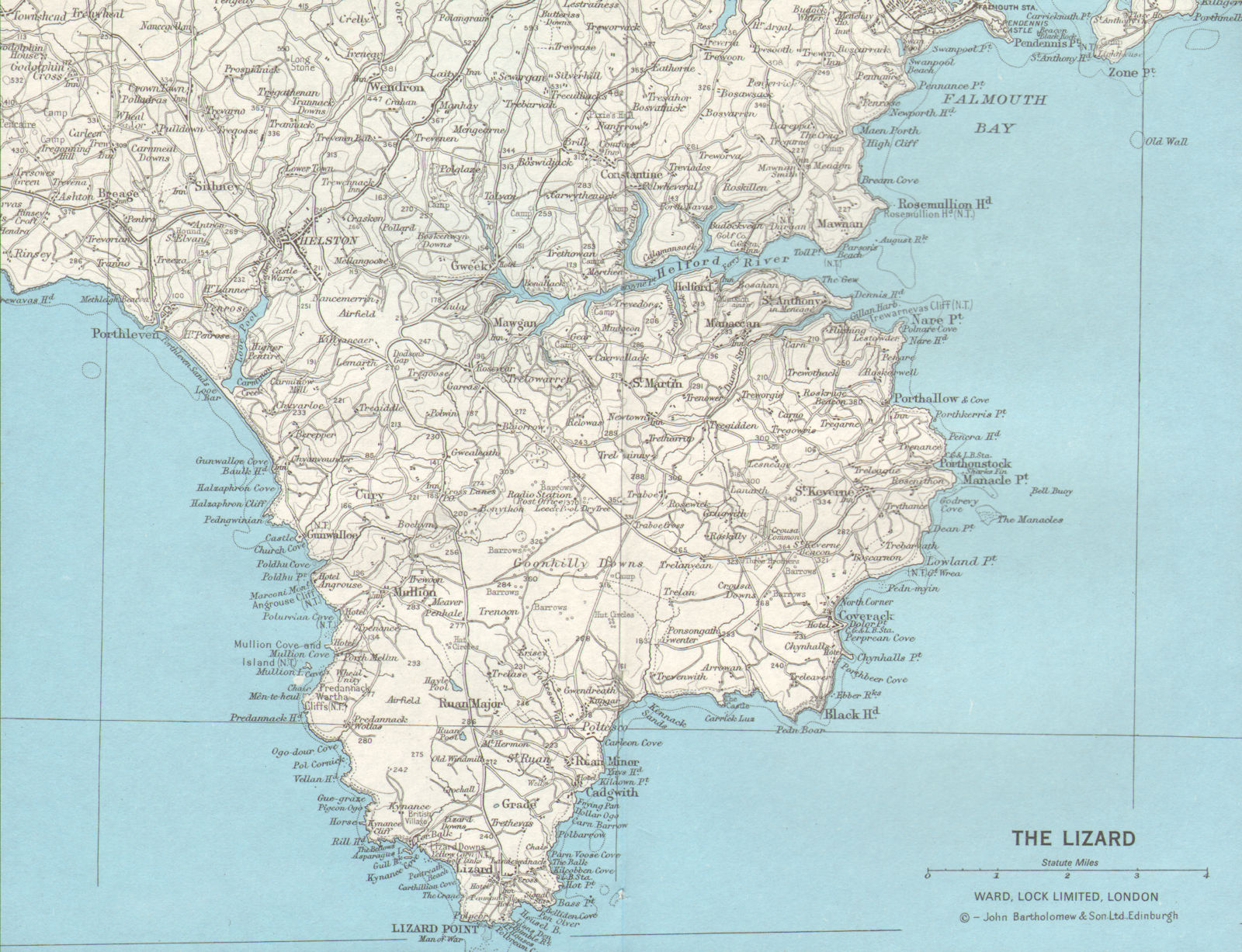 THE LIZARD South Cornwall Helford River Helston Falmouth Bay Porthleven 1971 map