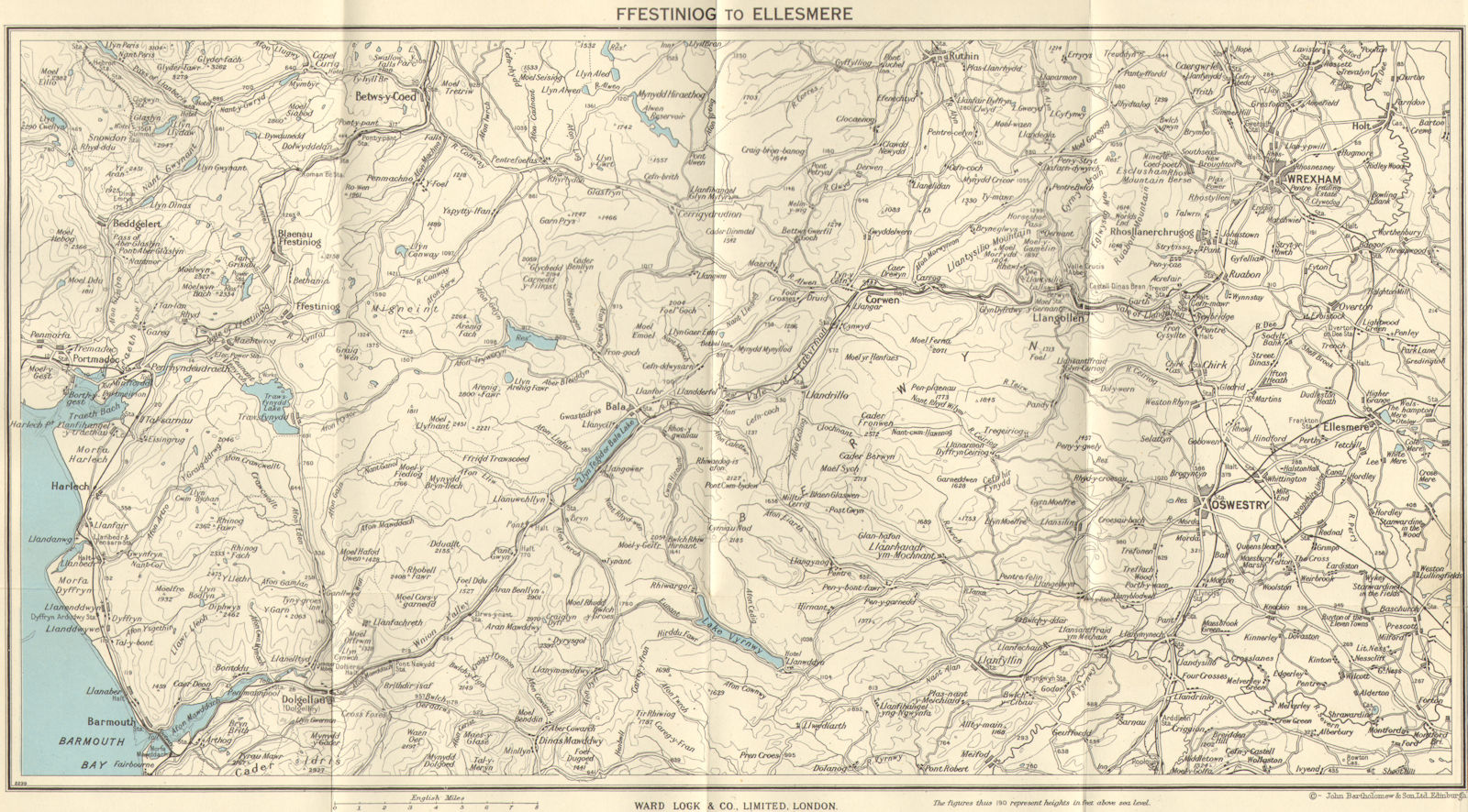 NORTH CENTRAL WALES. Ellesmere Bala Llangollen Wrexham Oswestry 1964 old map