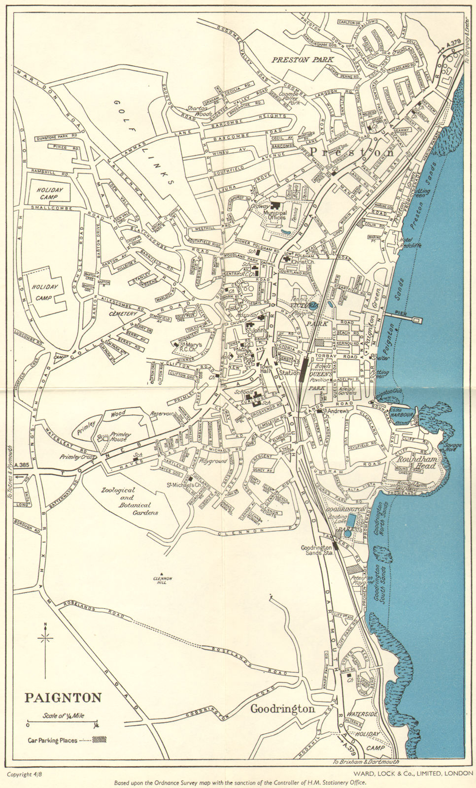 PAIGNTON vintage town/city plan. Devon. WARD LOCK c1963 old vintage map chart