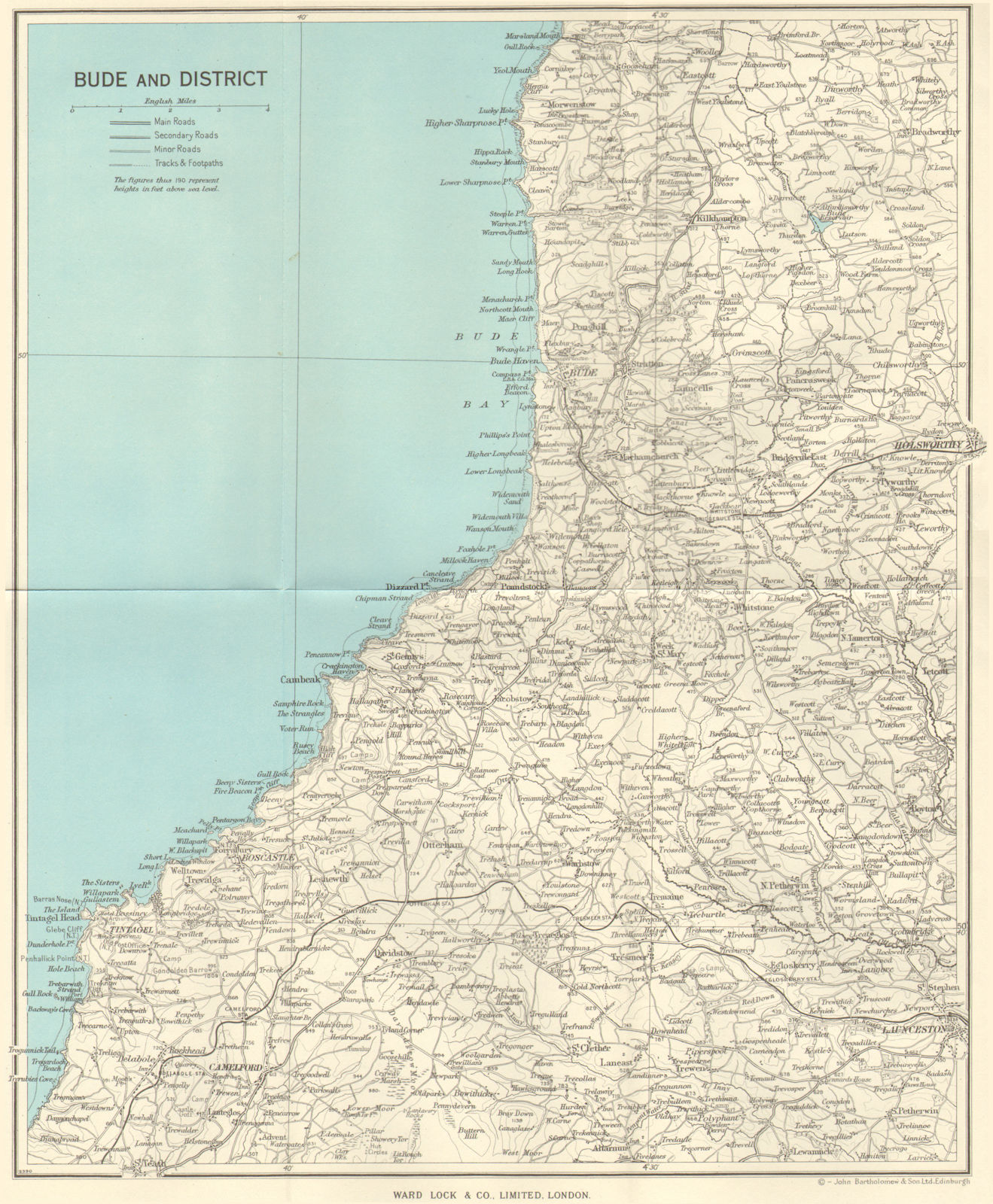 NORTH CORNWALL. Bude Tintagel Boscastle Launceston Holsworthy 1964 old map