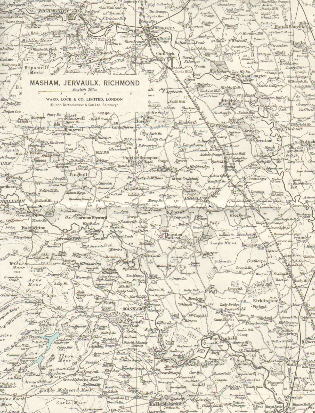 Masham Jervaulx Richmond environs. Yorkshire. WARD LOCK 1968 old vintage map