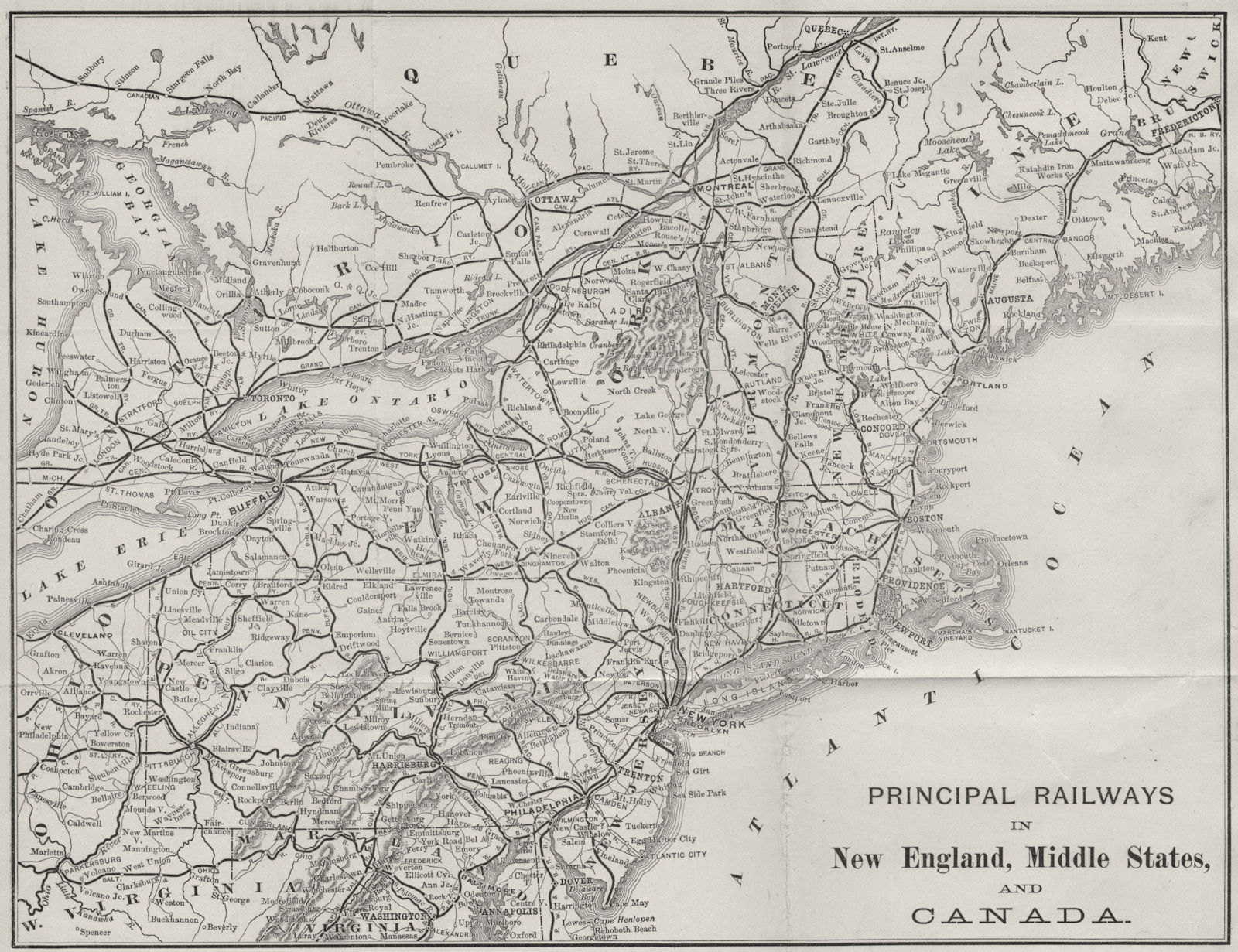 Associate Product USA. Map of the Principal railways in New England, Mid West  & Canada 1893