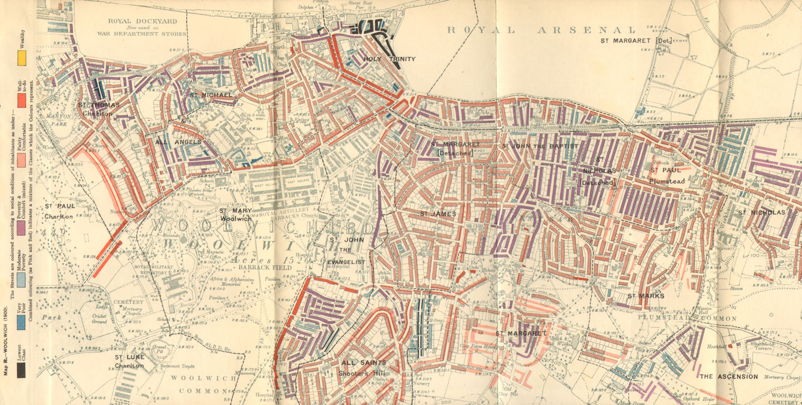 Associate Product WOOLWICH Charles Booth poverty map Plumstead Charlton Shooter's Hill 1902