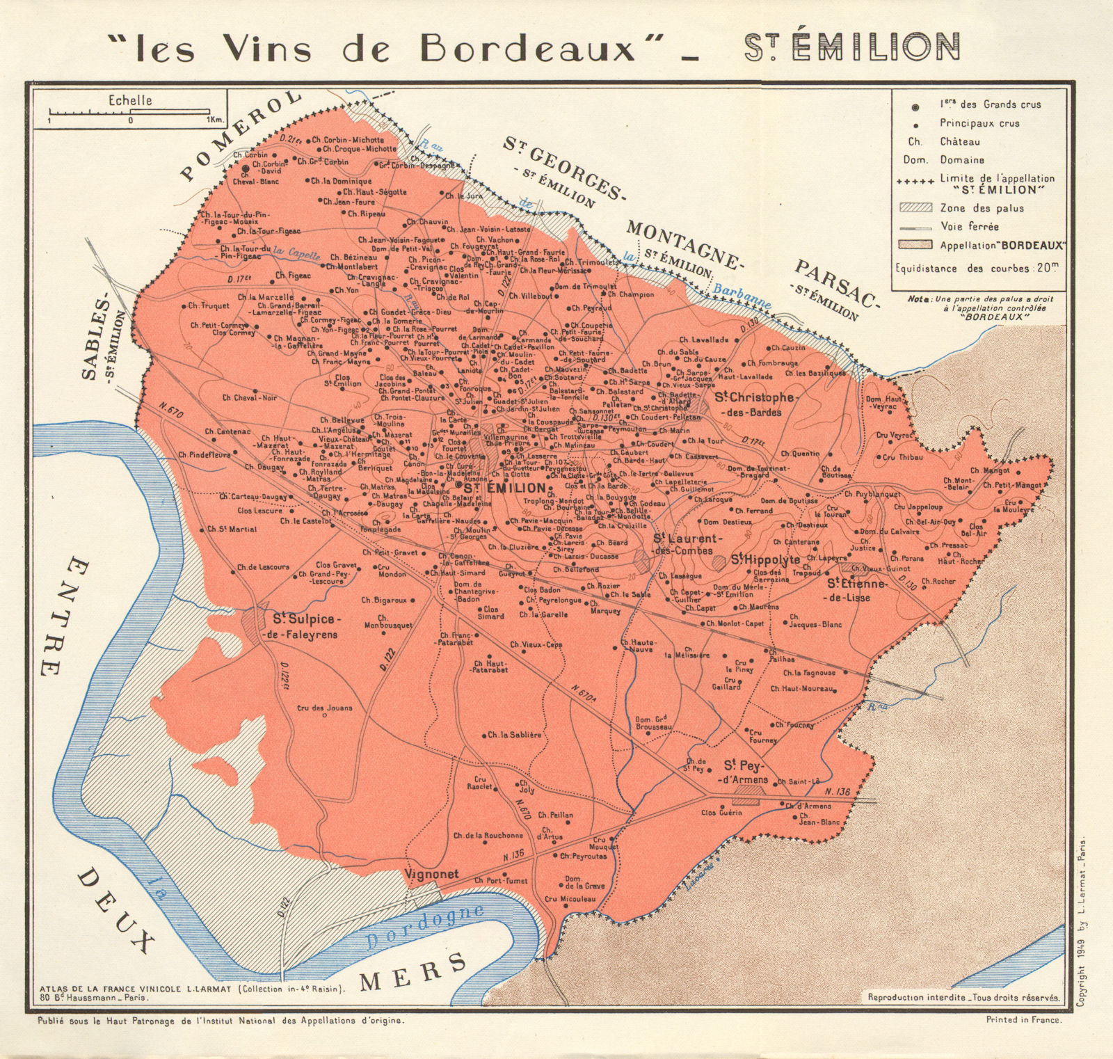 Associate Product BORDEAUX WINE. Les Vins de Bordeaux - St Émilion. St Emilion. Larmat 1949 map