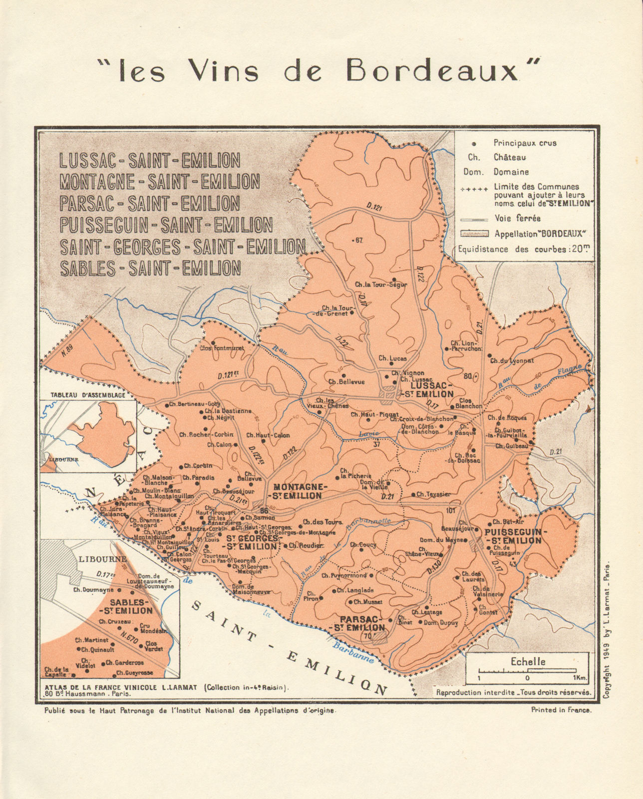 Associate Product BORDEAUX.Lussac Montagne Parsac Puisseguin St Émilion Georges. Larmat 1949 map