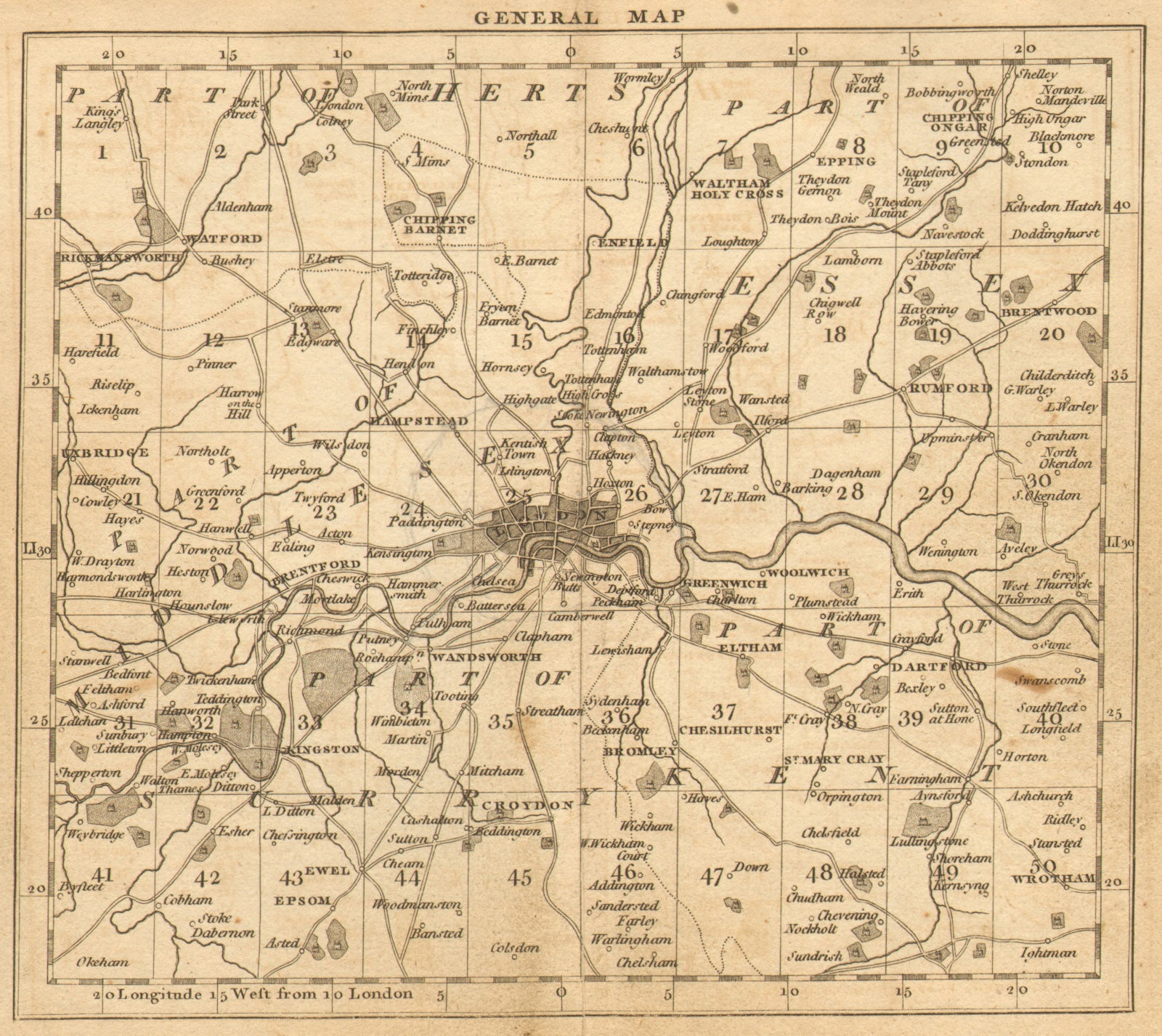 Associate Product LONDON. 15 miles around London. General index map. Cary. 1786 old antique