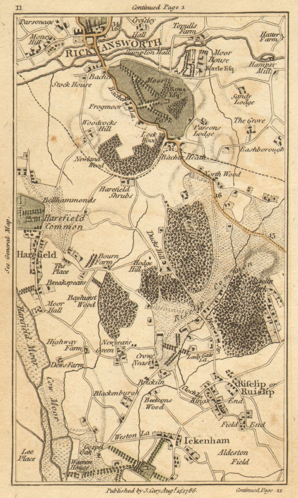Associate Product RUISLIP. Rickmansworth,Harefield,Ickenham,Northwood,Denham,Northolt 1786 map