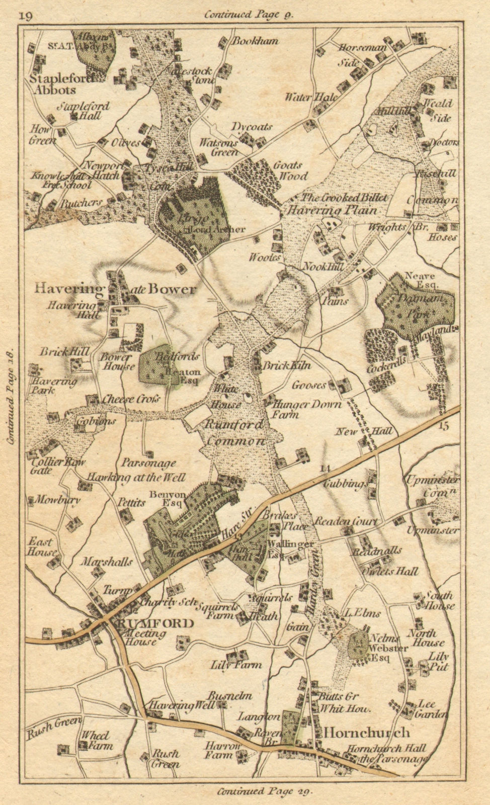 Associate Product ROMFORD. Stapleford Abbots,Upminster,Hornchurch,Harold Wood/Hill/Park 1786 map