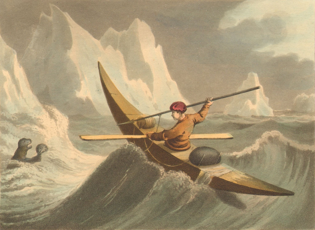 Associate Product GREENLAND.Seal catching.Harpoon Kayak Canoe.(Field Sports-Edward Orme) 1814