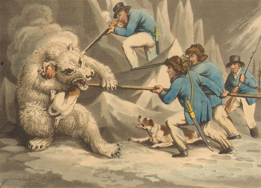 Associate Product ARCTIC. Seamen killing a Polar Bear for skin. Dogs.  (Edward Orme)  1814 print