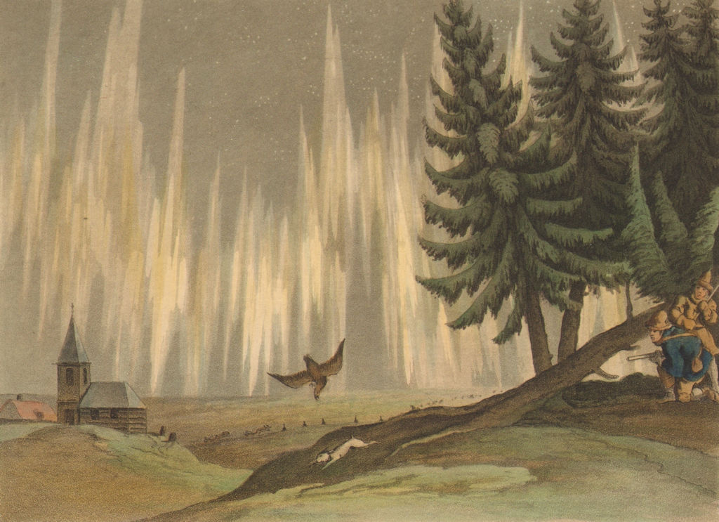 FINLAND.Shooting White Hare Tornea.Aurora Borealis.Eagle.Northern lights 1814