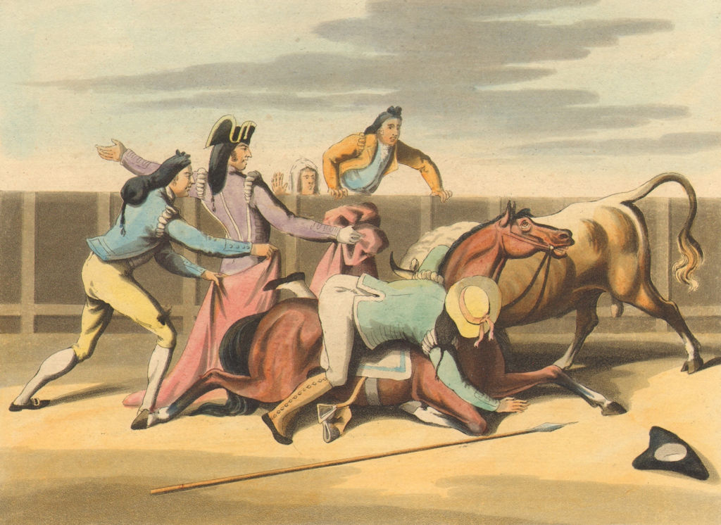 Associate Product SPAIN BULL FIGHTING 5. Danger of the Picadores. Chulos. Horse (Orme)  1814