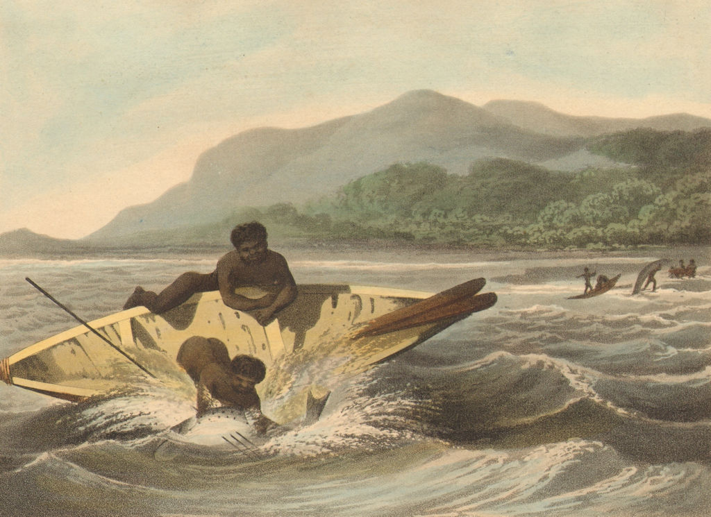 AUSTRALIA ABORIGINES. Fishing from canoe with spear. NSW (Edward Orme)  1814