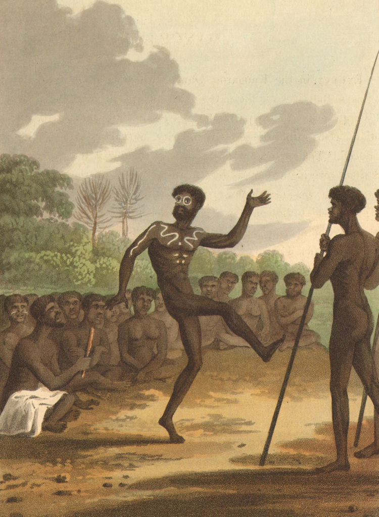 AUSTRALIA ABORIGINES. Dance dancing. White clay paint. NSW (Edward Orme)  1814