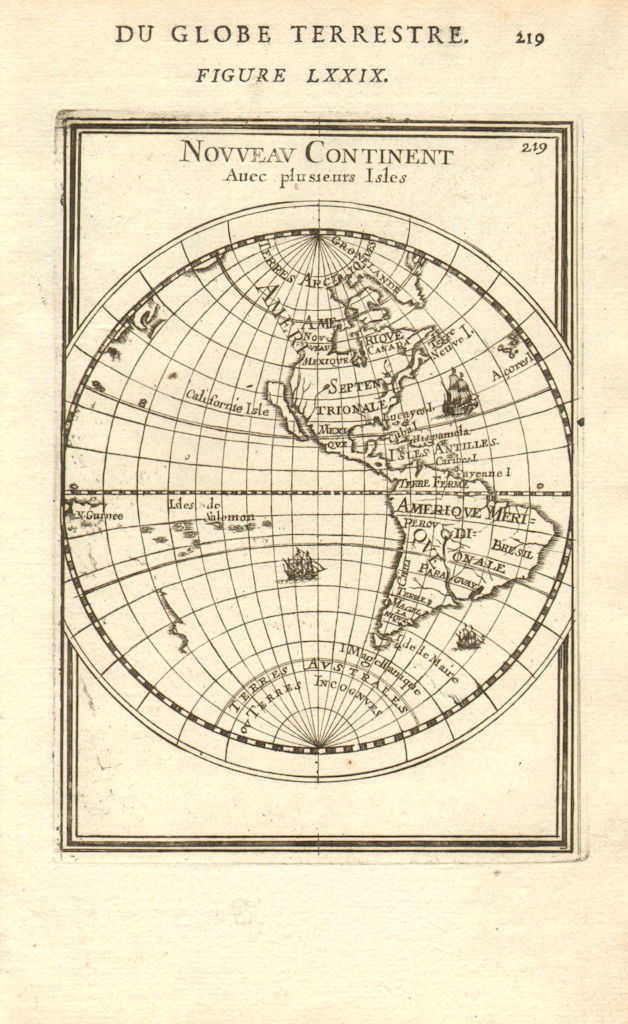 Associate Product AMERICAS SHOWING CALIFORNIA AS AN ISLAND. 'Nouveau Continent'. MALLET 1683 map